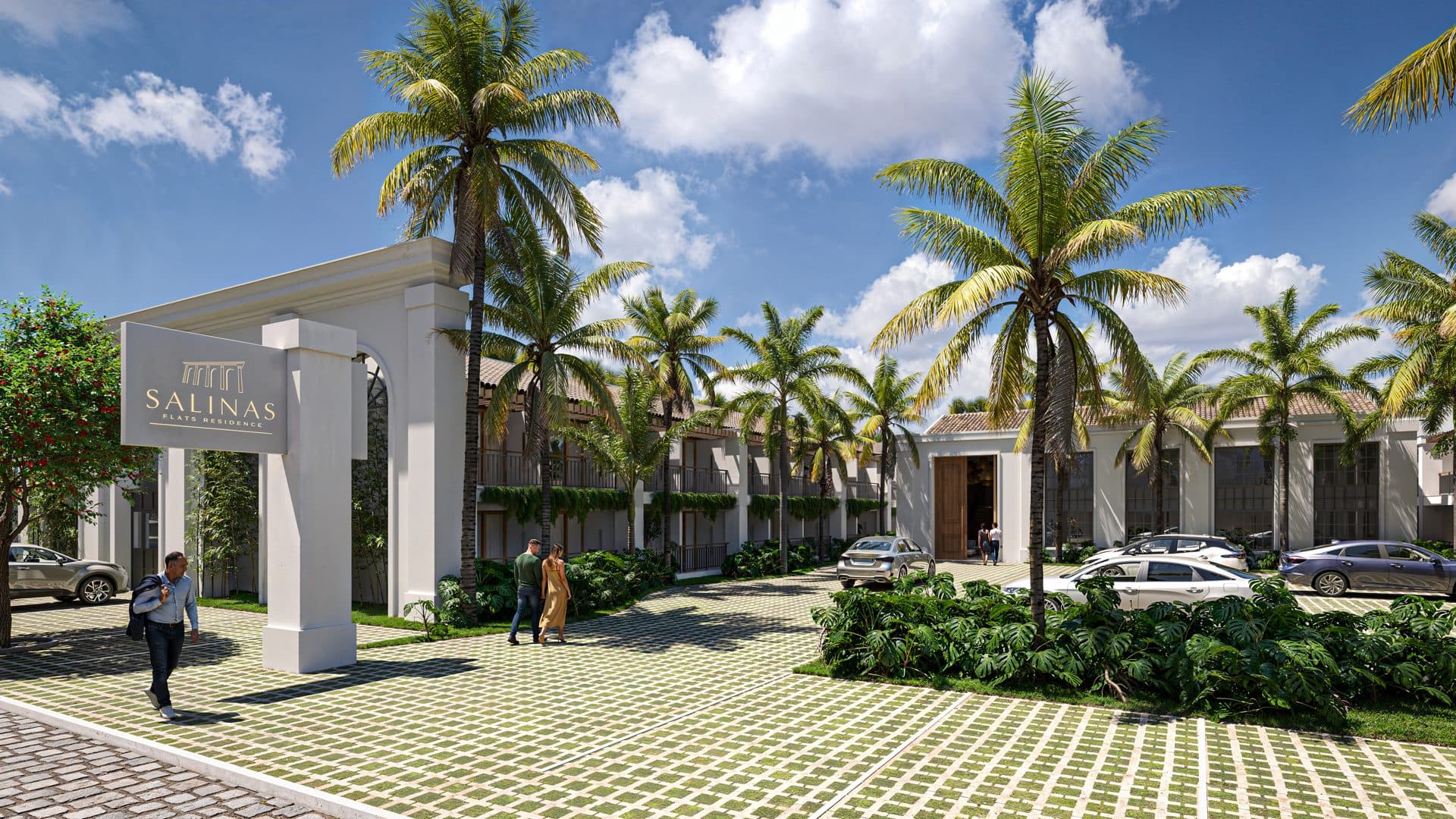 Portal de entrada do Salinas Flats Residence, em Cabo Frio